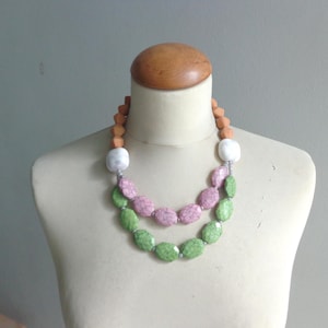 Pink green orange necklace, colorful chunky necklace, multicolour statement necklace