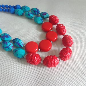 Red blue necklace, colorful chunky necklace, multicolour statement necklace