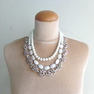 White necklace, zebra necklace, animal print chunky necklace, multicolored statement necklace