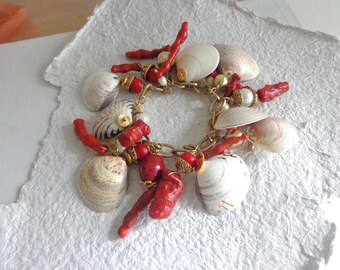 Coral bracelet, red branch bracelet, coral branch bracelet, Chunky bracelet, real shell bracelet, summer bracelet, coral shell bracelet