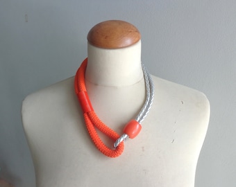 Orange necklace, short necklace, orange silver necklace, modern orange necklace