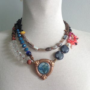 Gemstone chunky necklace, boho colorful necklace, gemstones necklace, unique statement necklace Handmade jewelry pendant necklace