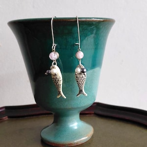 Orecchini a forma di pesce, orecchini pendenti vistosi in argento, orecchini a forma di pesce in argento, orecchini estivi, orecchini nautici