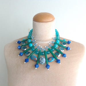 Blue necklace, blue chunky necklace, silver blue statement necklace