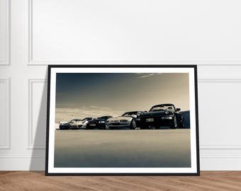 Porsche und BMW Lineup | 911 Art Automotiv Wandkunst | Porsche BMW Poster | Vintage Auto-Fotografie | Retro Auto Poster | Moderne Garage Dekor
