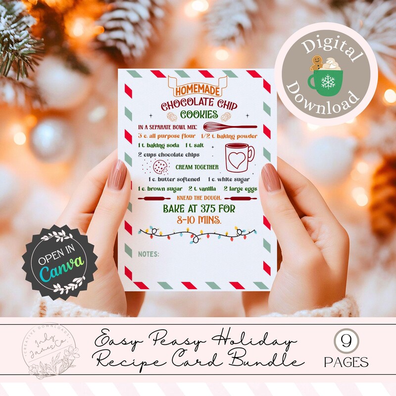 Easy Christmas Recipe Cards Etsy