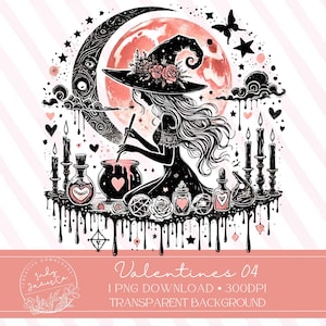 Tropfende Aquarell Pastell Koralle und Schwarz Valentinstag Hexe Hochwertige Digitale PNG Download Witchy Fantasy Liebhaber Herzen Schmetterlinge