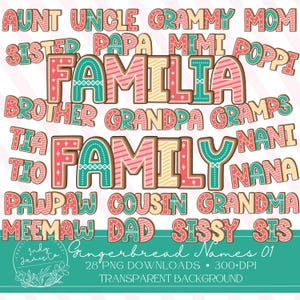 Fun Festive Gingerbread Family Names High Quality PNGs Digital Download Christmas Themed Crafts POD Gifting Creative Ideas Clipart Decor