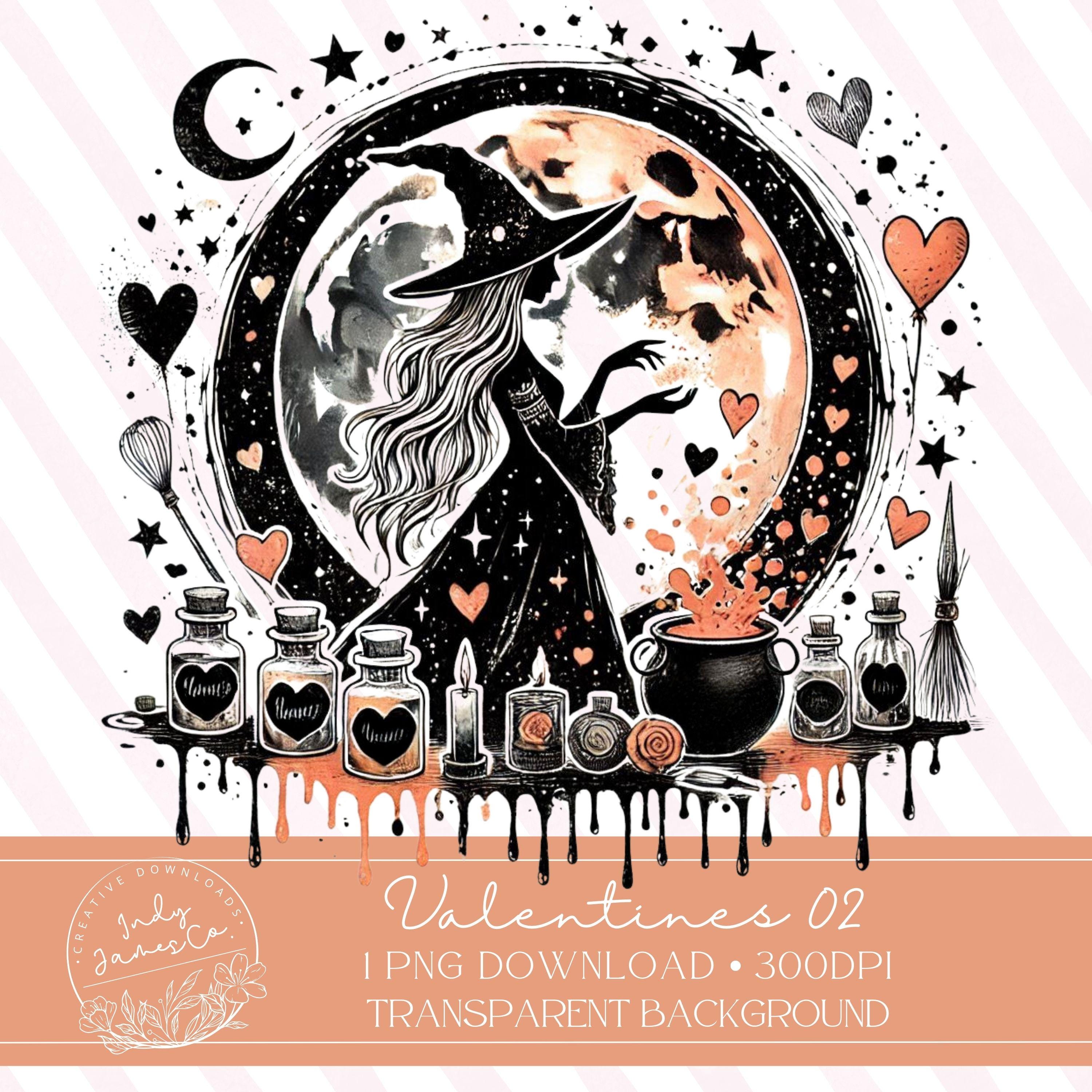 Witchy Valentines Day Hearts Moon and Stars High Quality PNG Digital ...