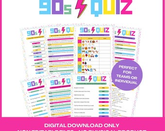 1990s Party Games, 90s Quiz Games, 30th Birthday Party Game Ideas, 90s Trivia, 1990s Printable Birthday Party Games Activities