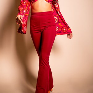 Muheeka Highwaist Bell Bottoms in Burgundy, Retro Flare Pants 70s Look, Bohemian Festival Clothing