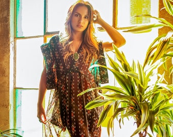 Muheeka TRIBAL PRINT KIMONO, Sheer Swimsuit Cover Up, Navajo Print Kaftan, Festival Wear, Bohemian Style