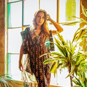 Muheeka TRIBAL PRINT KIMONO, Sheer Swimsuit Cover Up, Navajo Print Kaftan, Festival Wear, Bohemian Style