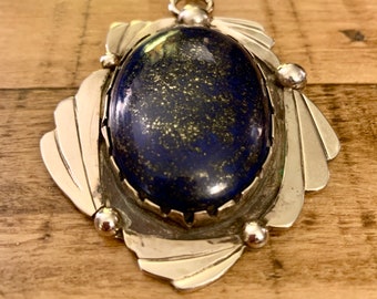 Handmade Silver and Lapis Pendant, Deep Blue Lapis Lazuli Stone, Made by Bob Summers Silversmith, Sterling Silver Jewelry