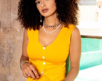 Muheeka RETRO VEST TOP, Yellow Retro Vest Top, Retro 70s Look