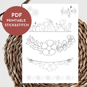 Printable Flower Stick and Stitch Embroidery Designs (PDF Pattern)
