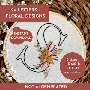 Floral Alphabet Hand Embroidery Pattern, Monogram Letters, Beginner Friendly (PDF Download)