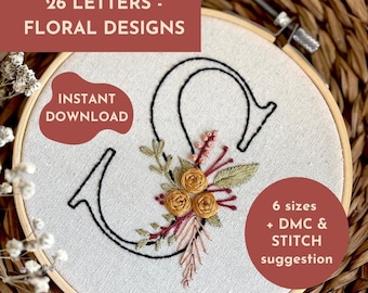 Floral Alphabet Embroidery Pattern PDF, Monogram Letters, Botanical Hand Embroidery, Digital Download