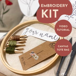 Beginner Hand Embroidery Kit with Video Tutorial – DIY Floral Tote Bag Craft Kit with Supplies – Easy Canvas Bag Embroidery Project