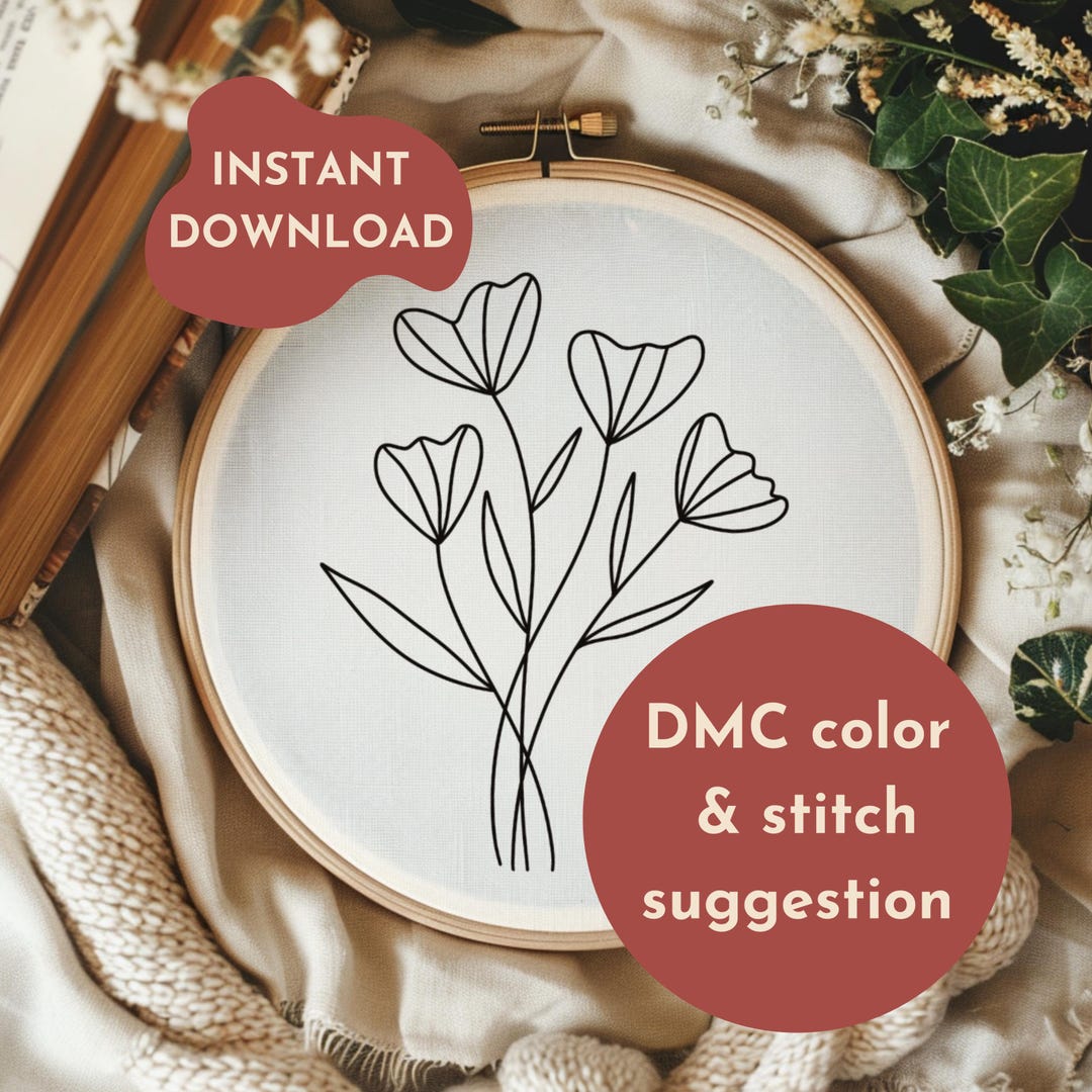 Poppy Hand Embroidery Pattern: Floral Spring Design (PDF Download) - Etsy