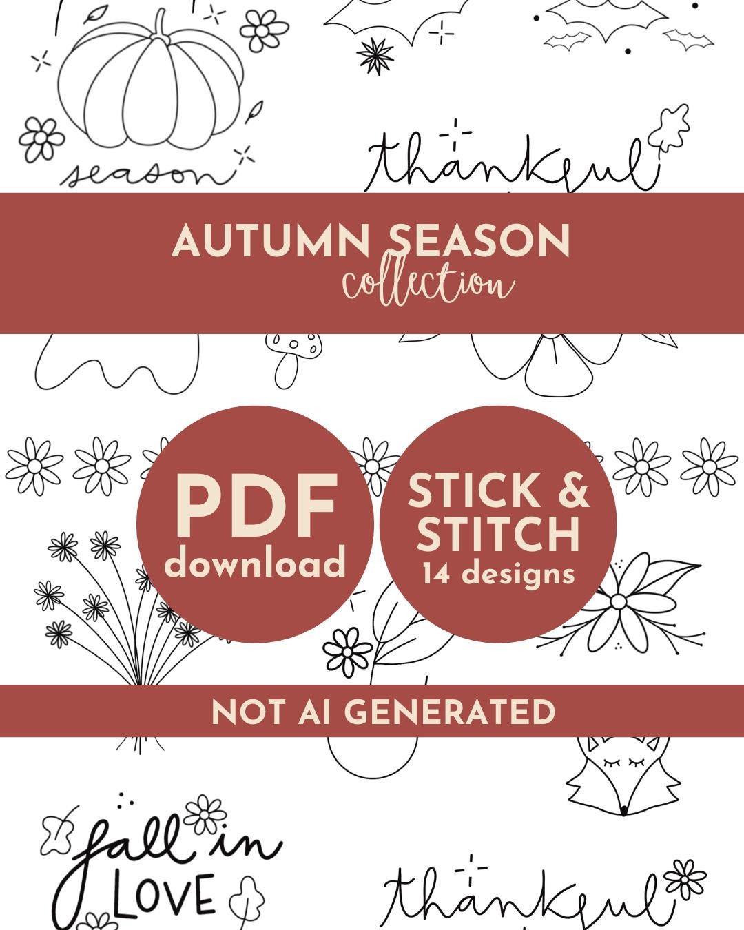 Printable Autumn and Fall Stick and Stitch Embroidery Designs (PDF ...