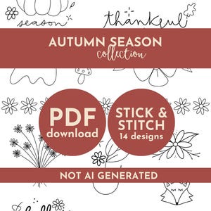 Printable Autumn and Fall Stick and Stitch Embroidery Designs (PDF Pattern)
