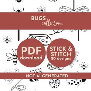 Insect Embroidery Stick and Stitch Designs: 26 Bug Patterns (Printable PDF)