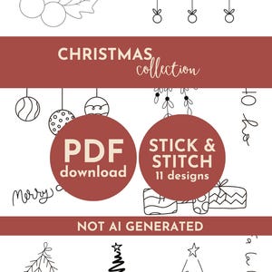 Christmas Printable Stick and Stitch Embroidery Designs. Beginner friendly hand embroidery patterns (PDF file, instant download).