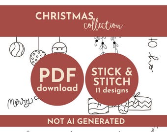 Printable Stick and Stitch Christmas Embroidery Patterns: Ornaments, Trees & Gifts (Digital Download)