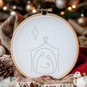 Nativity Scene Hand Embroidery Pattern PDF, Christmas Hand Embroidery Design, Christian Hoop Art, Beginner Baby Jesus Embroidery Template,