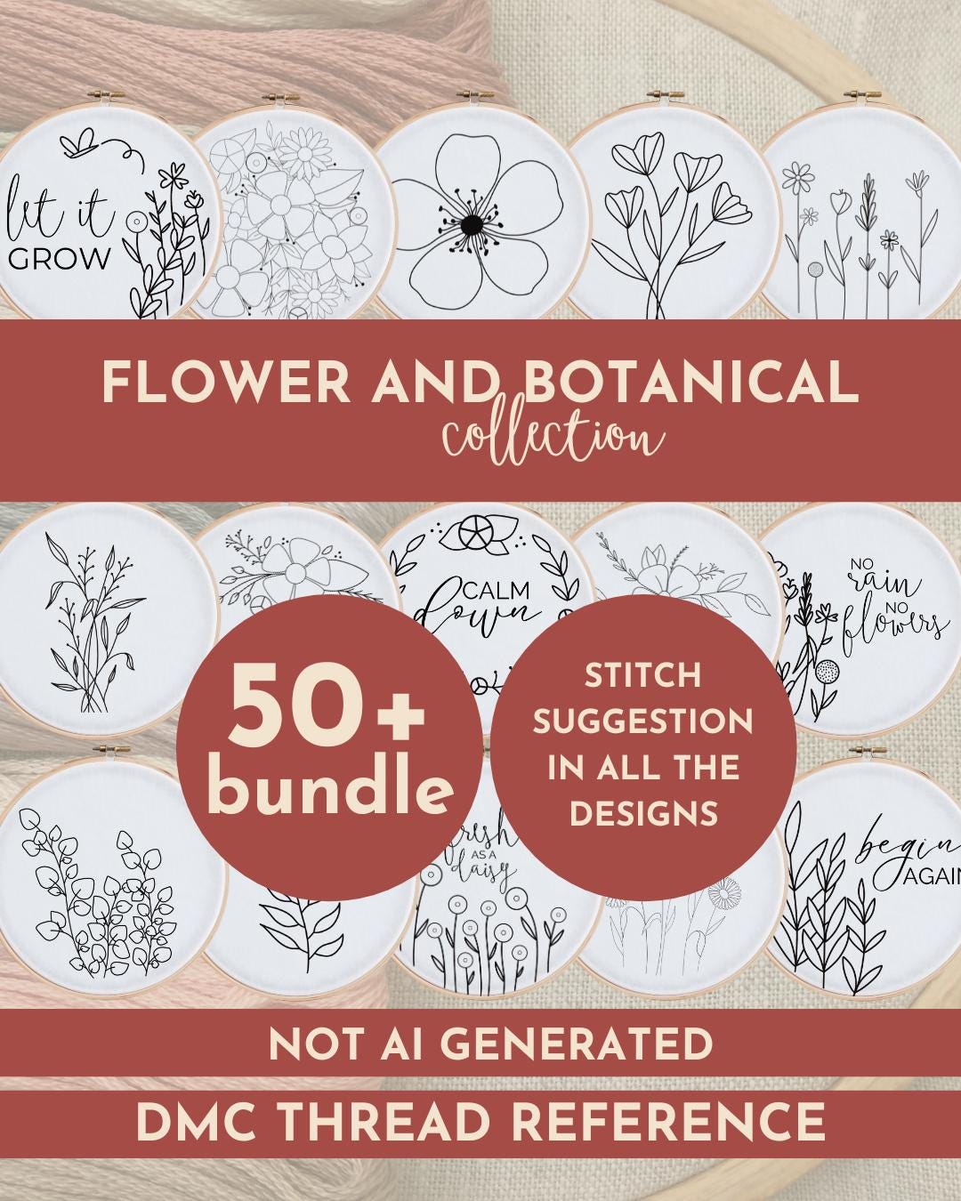50+ PDF Hand Embroidery Patterns Bundle, Floral & Botanical Designs ...