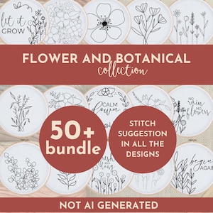 Patrones de Bordado a Mano – Bordado Floral y Botánico en PDF para Bastidor y Ropa | Diseños Estéticos de Flores DIY