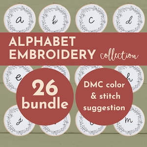 BUNDLE EMBROIDERY alphabet design Initial letter hand embroidery pattern Christmas Monogram Embroidery wreath design Beginner floral abc pdf