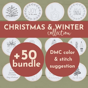 50+ Christmas Hand Embroidery Designs. Beginner friendly patterns with stitch suggestion (Digital Download) Font, stars, trees and many more