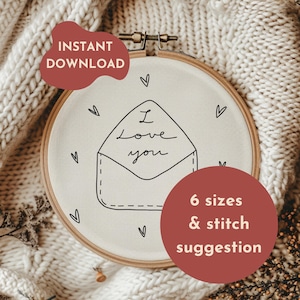 Valentine&#39;s day Hand Embroidery Pattern, Love hand embroidery design Letter Love you hand embroidery design for beginners PDF file download