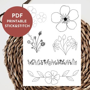 Printable Flower Stick and Stitch Embroidery Pattern (PDF Download)