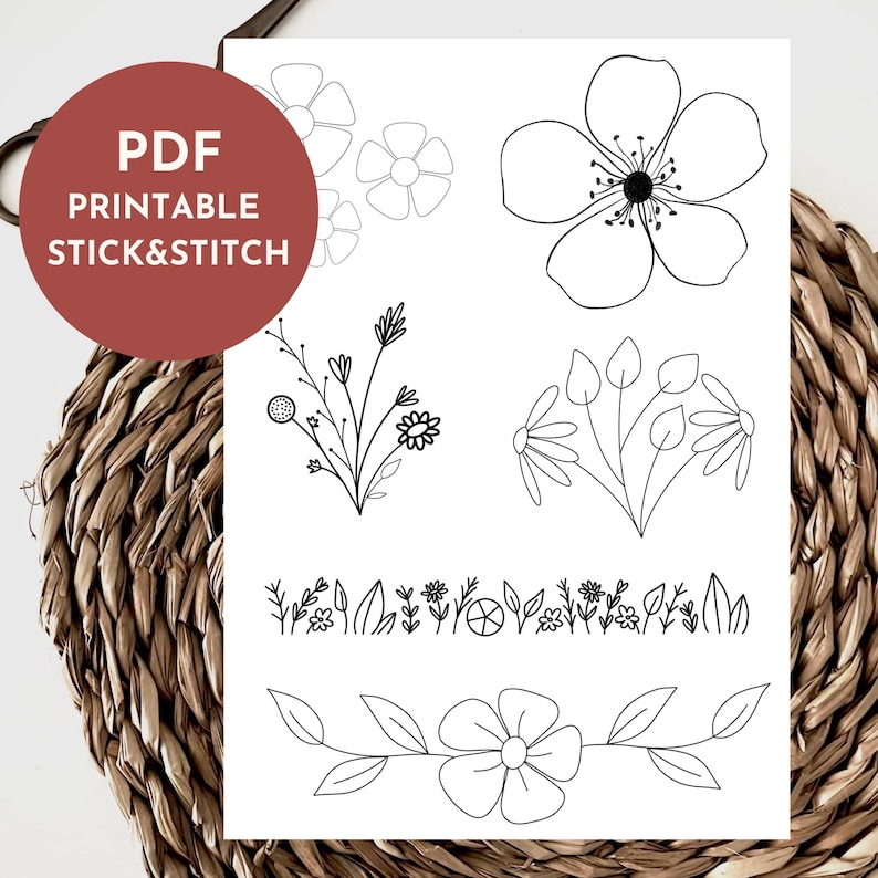 Printable Flower Stick and Stitch Embroidery Pattern (PDF Download) - Etsy