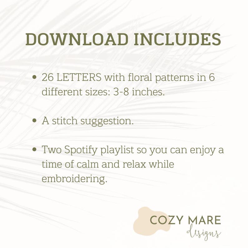 Botanical floral embroidery alphabet with hand stitched letter designs, modern monogram embroidery patterns A through Z, digital embroidery pattern set, perfect for DIY wall art, gifts and home decor, includes multiple sizes and embroidery stitch guide