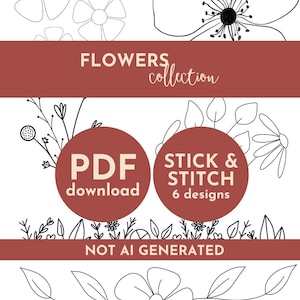 Patrón imprimible de bordado de flores con palitos y puntadas (descarga en PDF)