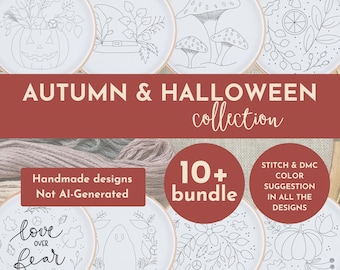 Fall & Halloween Embroidery Pattern Bundle: 10+ Autumn Designs (Digital Download)