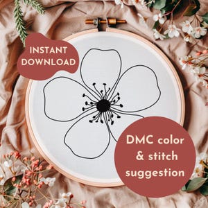 CHERRY BLOSSOM Floral Hand Embroidery Pattern - Simple Sakura Blossom flower design - PDF embroidery file for beginners - Instant download