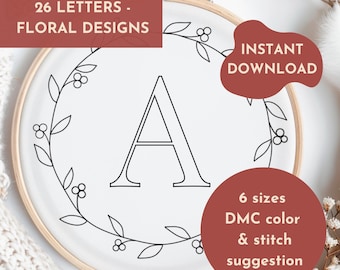 Chrismtas Wreath Alphabet Hand Embroidery Pattern: A-Z Monogram | Initials Hoop Art – Digital Instant Download