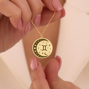 Gemini Zodiac Moon Necklace - Gold-Plated Astrology Pendant for Women - Celestial Twin Sign Jewelry - Unique Gemini Gift Idea image 2