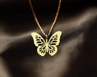 Butterfly Necklace - Gold Plated Butterfly Pendant - Elegant Nature Jewelry for Women