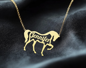 Personalized Horse Name Necklace – Custom Equestrian Jewelry for Horse Lovers, Elegant Horse Silhouette Pendant with Your Name, Perfect Gift