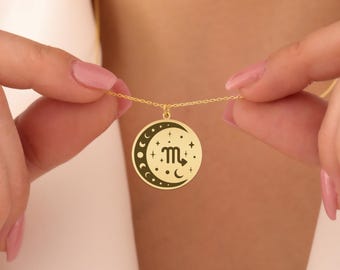 Scorpio Zodiac Moon Necklace - Gold-Plated Astrology Pendant - Mysterious Scorpio Sign Jewelry - Celestial Birthday Gift for Her