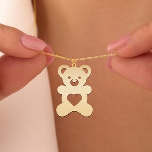 Teddy Bear Heart Necklace – Gold Plated Silver Pendant for Kids & Lovers – Cute Minimalist Love Gift for Women, Children