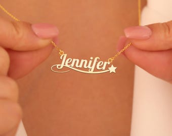 Custom Star Name Necklace - Gold Underline Name Pendant - Elegant Minimalist Jewelry for Women - Unique Personalized Gift for Her