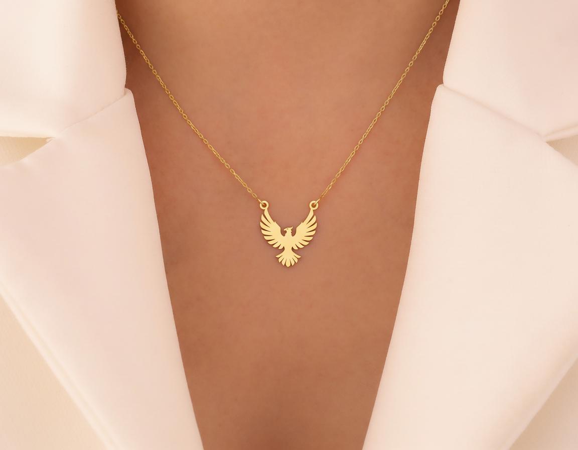 Phoenix Pendant Necklace: Gold Plated Minimalist Design