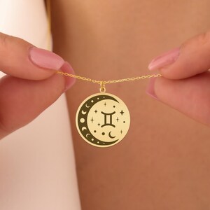 Gemini Zodiac Moon Necklace - Gold-Plated Astrology Pendant for Women - Celestial Twin Sign Jewelry - Unique Gemini Gift Idea image 1